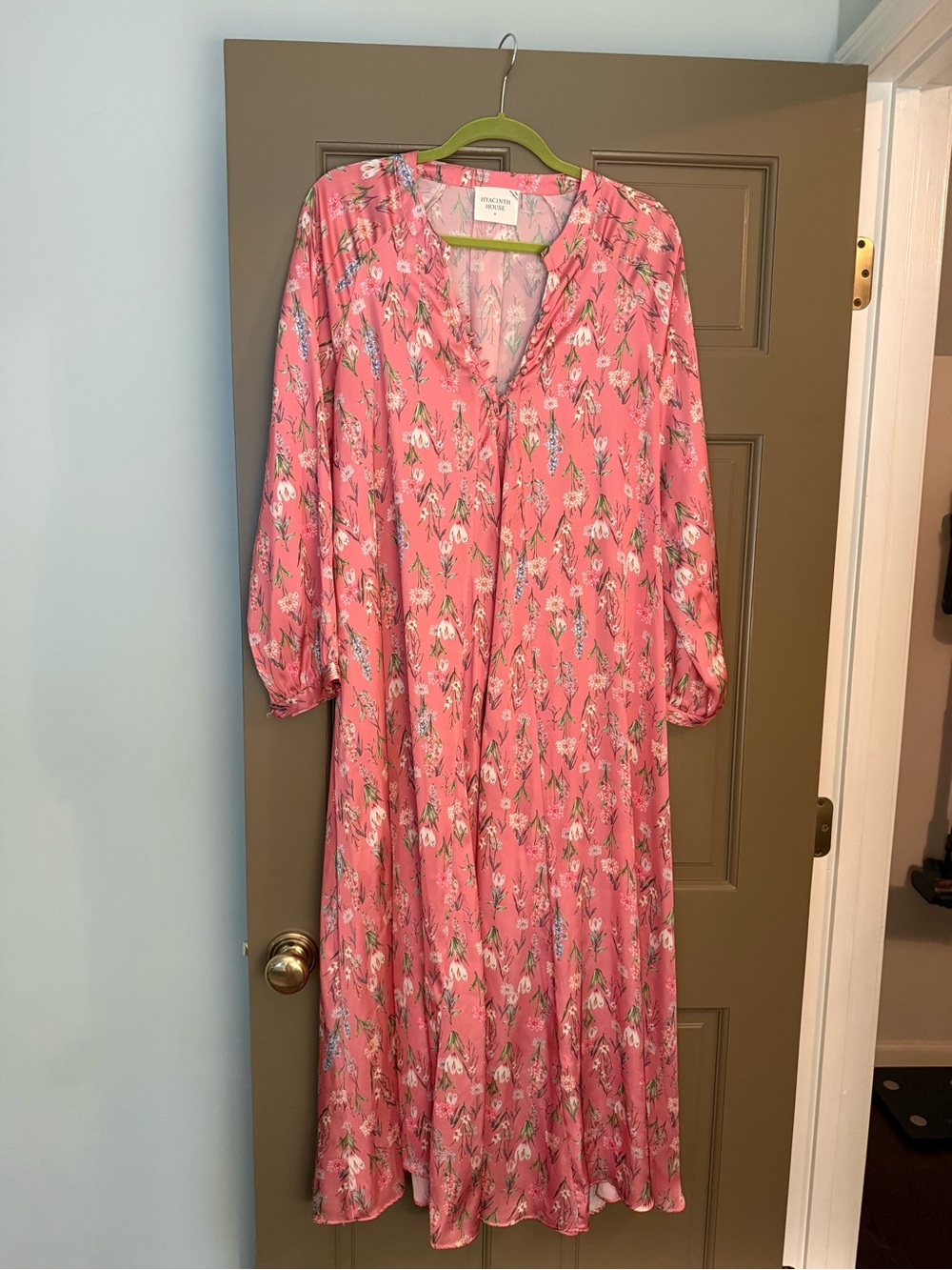 Printed Pink Floral Maxi Dress with V-Neck